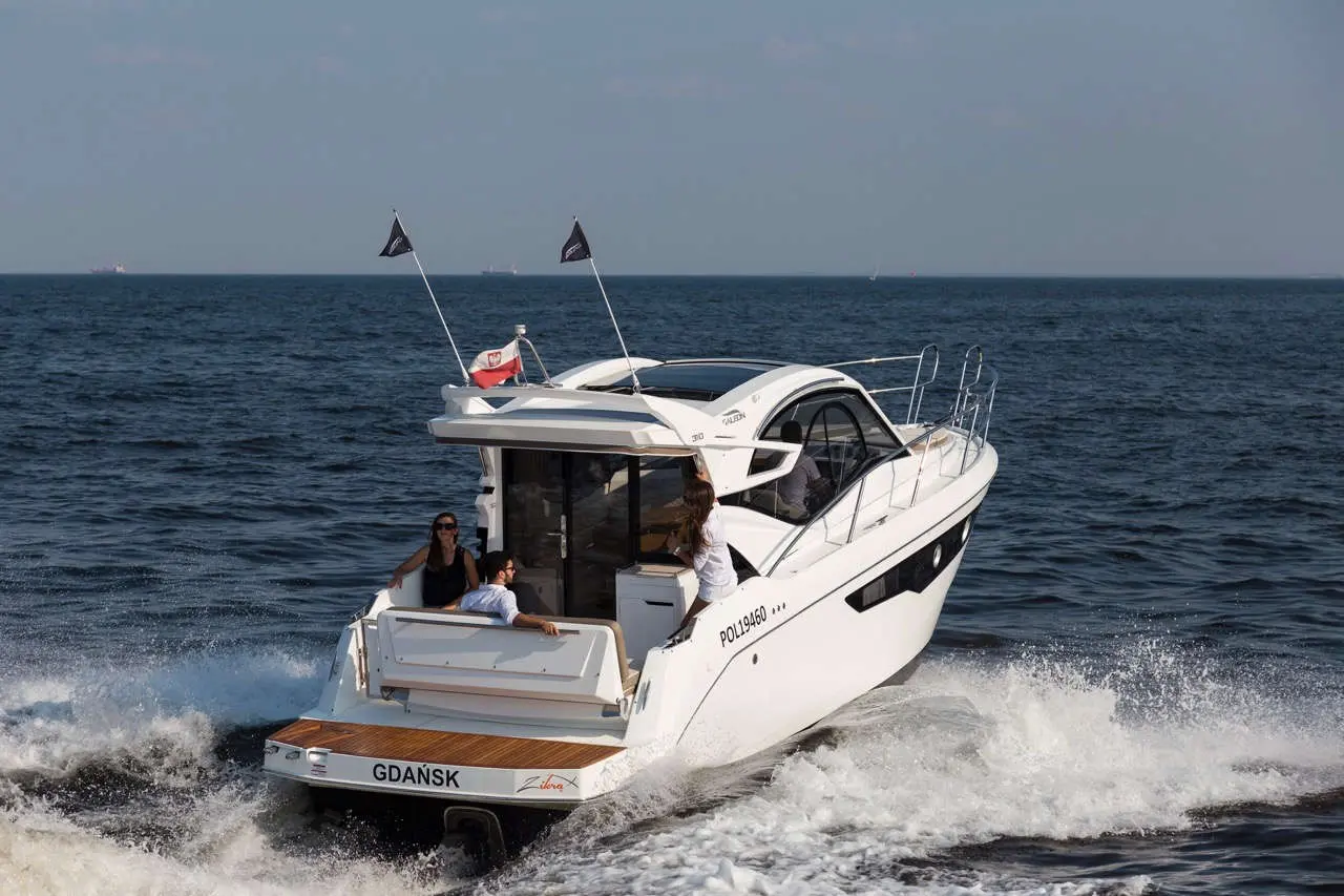 A white motorboat named 