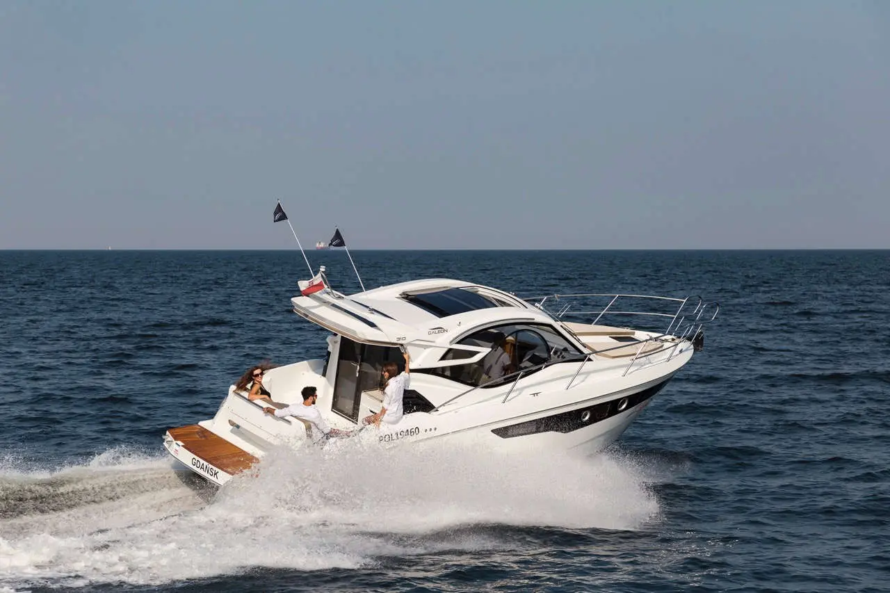 A white motorboat named 