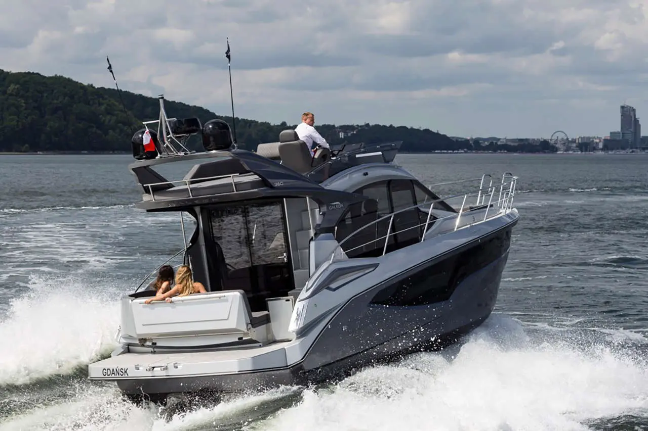 A modern motorboat, named 
