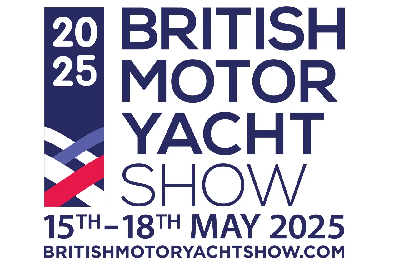 British Motor Yacht Show 2025, 15th-18th May, featuring logo and website: britishmotoryachtshow.com.