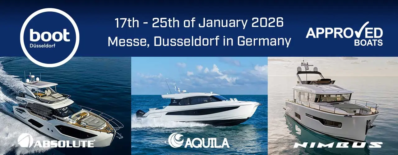 Image of three yachts showcasing ABSOLUTE, AQUILA, and NIMBUS at boot Düsseldorf, 17-25 January 2026, Messe Düsseldorf, Germany.