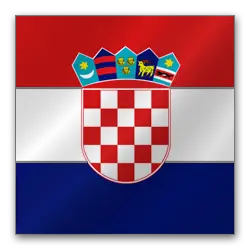 Flag of Croatia featuring red, white, and blue horizontal stripes with a central coat of arms.