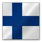 Finland flag featuring a blue Nordic cross on a white background, framed in black.