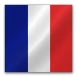 French flag featuring vertical blue, white, and red stripes on a square background.