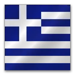 Flag of Greece featuring blue and white horizontal stripes with a cross in the upper left corner.