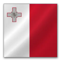 Flag of Malta featuring a red and white design with a detailed George Cross in the upper hoist corner.