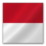Indonesian flag featuring a red top half and a white bottom half, framed in black.