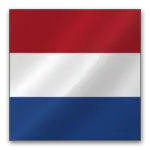 Dutch flag featuring three horizontal stripes: red on top, white in the middle, and blue at the bottom.