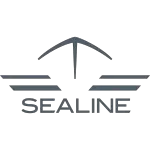 Logo of Sealine, featuring a stylized boat silhouette above the word 