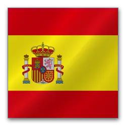 Flag of Spain featuring red and yellow horizontal stripes with the national coat of arms in the center.