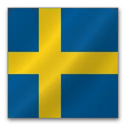 Sweden's flag featuring a blue background with a yellow Nordic cross in the center.