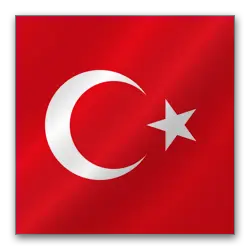Red flag of Turkey featuring a white crescent moon and a star on a solid background.