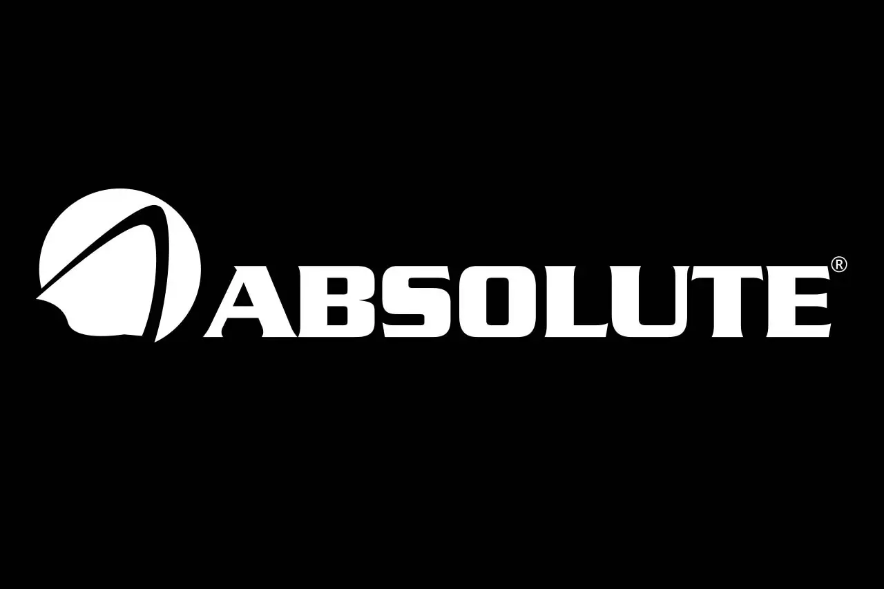 Logo of ABSOLUTE on a black background, featuring a white circular design and bold lettering.